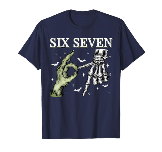 Six Seven 6 7 Meme Funny Witch Skeleton Hands T-Shirt