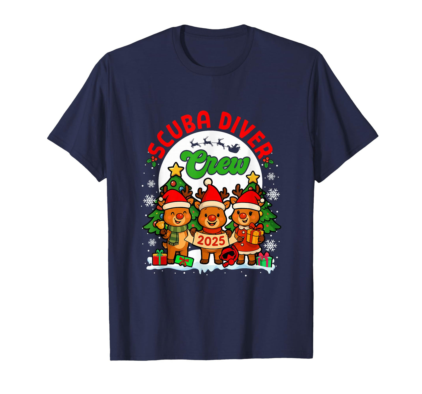Scuba Diver Crew 2025 Xmas Three Santa Reindeer Job Team T-Shirt