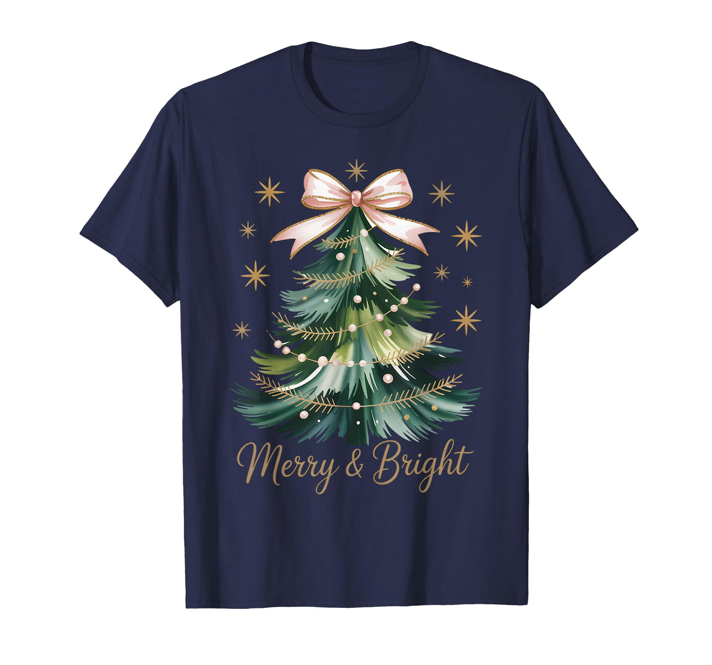 Coquette Bow Christmas Tree Gifts Holiday Girly Outfit Women T-Shirt
