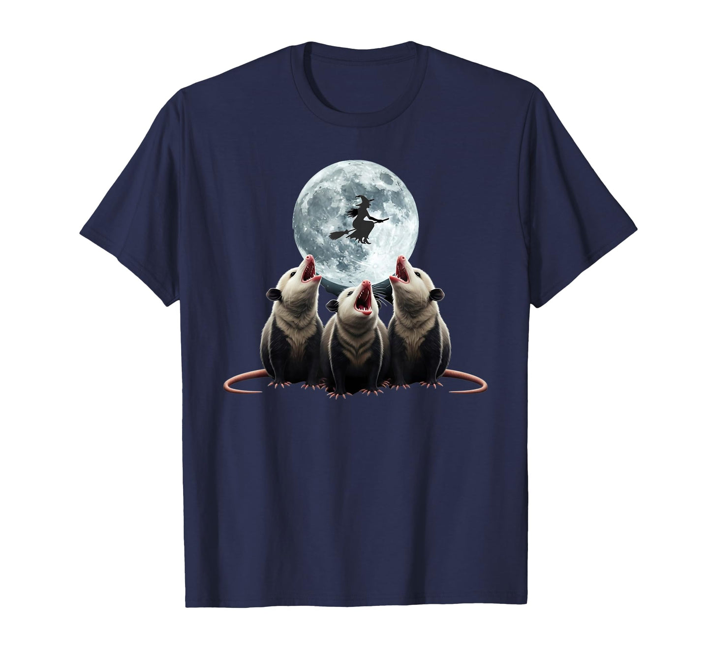 Three Opossum Moon with 3 Possums and Witch Halloween T-Shirt