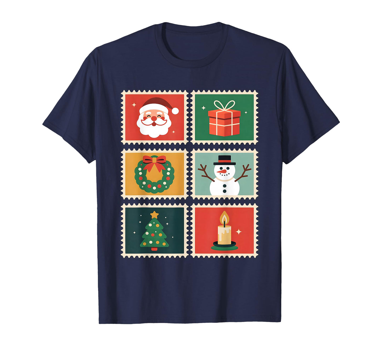 Vintage Christmas Stamps Santa Tree Wreath Holiday T-Shirt