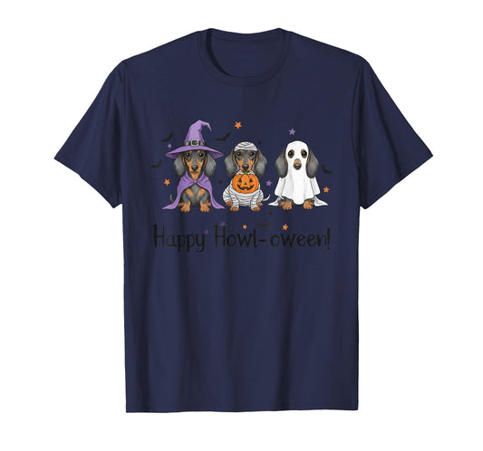 Dachshund Halloween Witch Mummy Ghost Trio T-Shirt