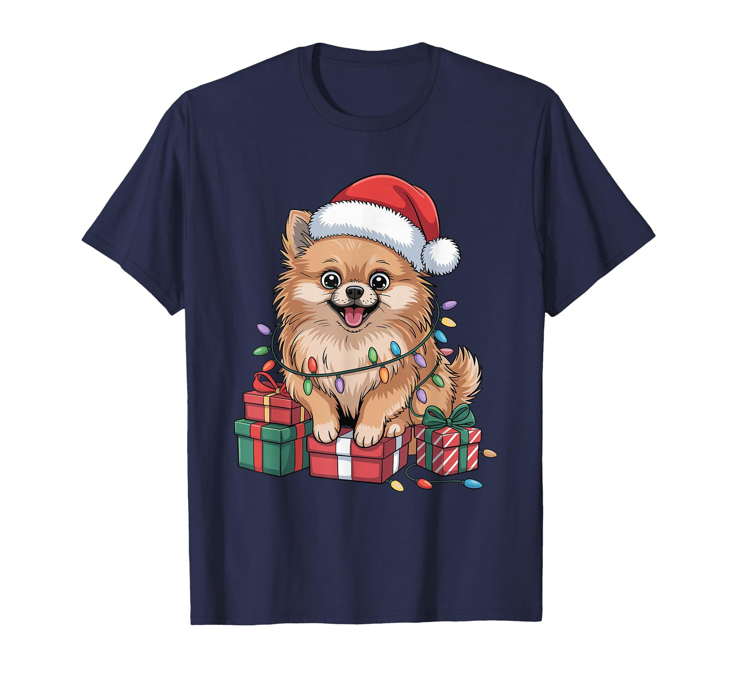 Cute Pomeranian Santa Hat Christmas Pom Dog Lover Holiday T-Shirt