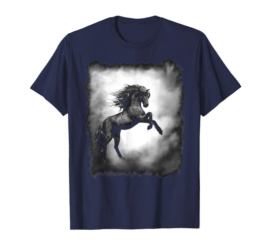 Black Wild Stallion Horse Rearing up with flowing mane T-Shirt