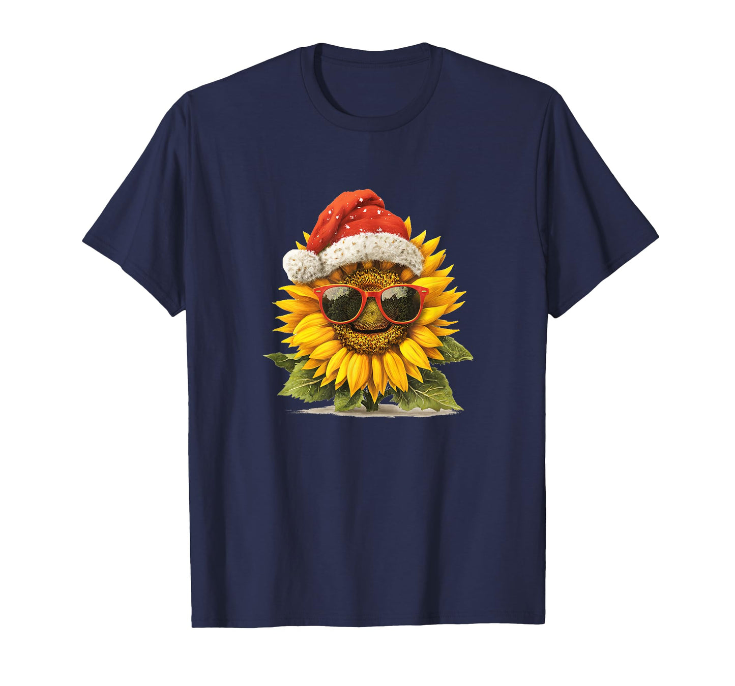 Nice Festive Sunflower with Santa Claus Hat Costume T-Shirt