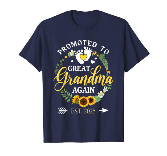 Promoted to Great Grandma Again 2025 Pregnancy Announcement T-Shirt