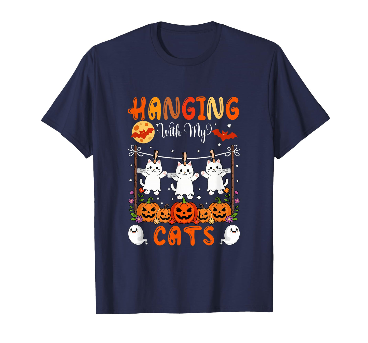 Hanging with My Cats As Boo Carved Pumpkins Halloween T-Shirt