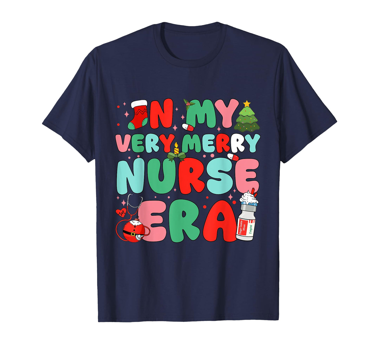 Retro in My Very Merry Nurse Era Groovy Christmas Women Men T-Shirt