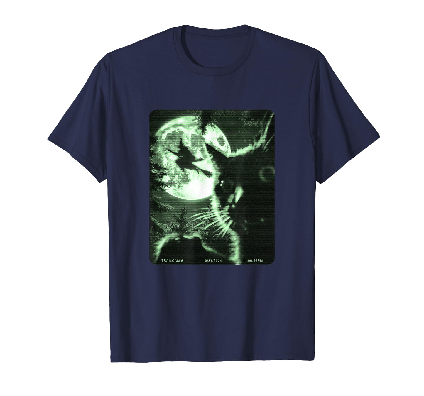 Wildlife Camera Cat Selfie Witch On Broomstick Halloween T-Shirt