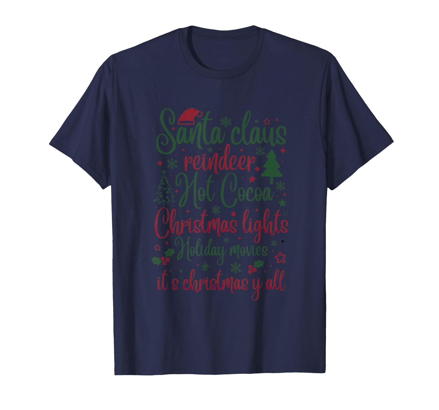 Santa Claus Reindeer Hot Cocoa Christmas Lights T-Shirt