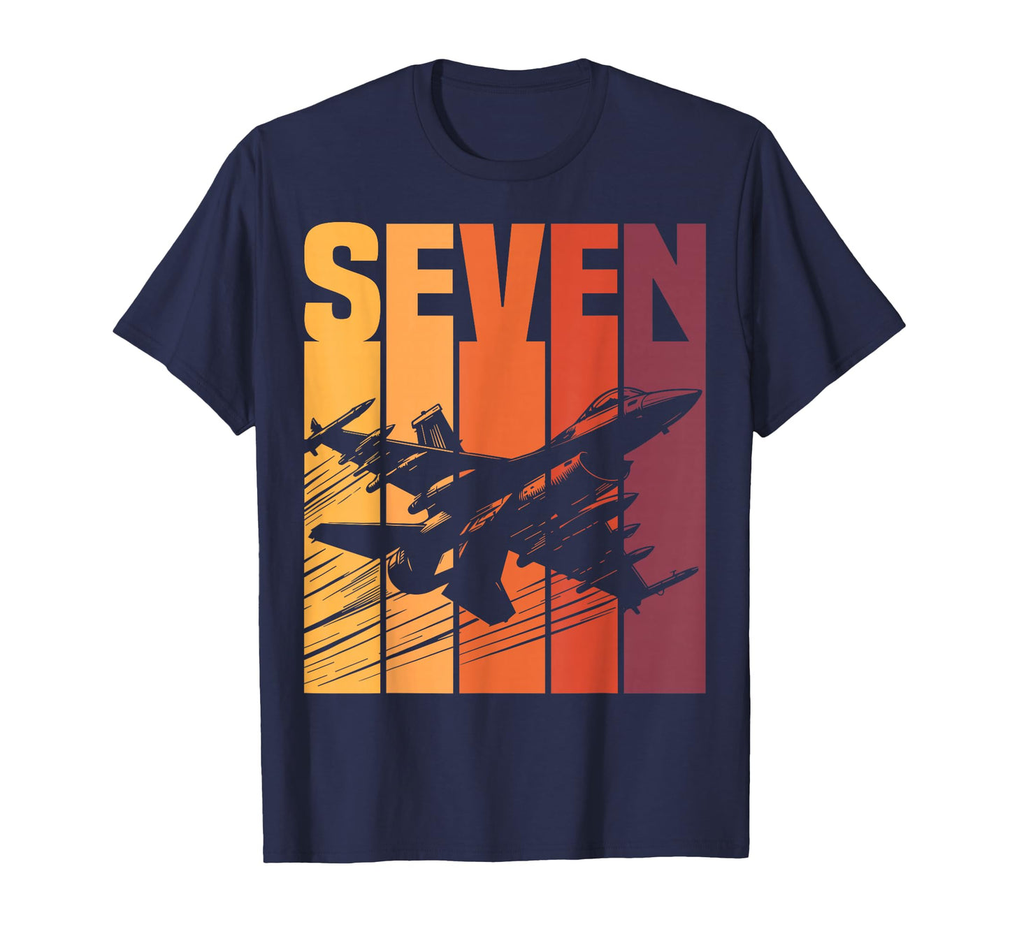 Military Fighter Jet Retro Seven Year Old Boys 7th Birthday T-Shirt