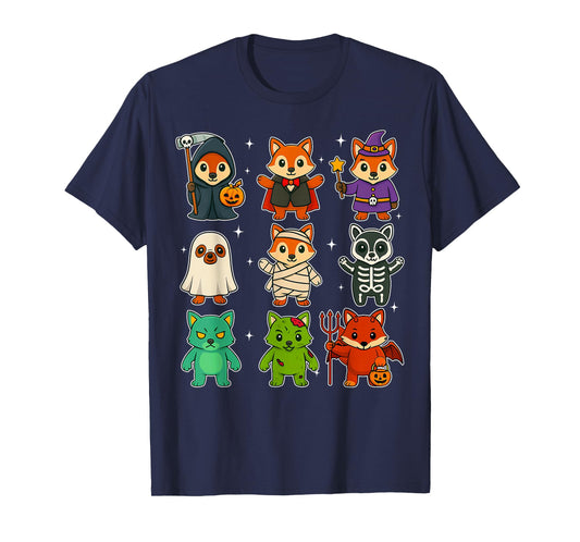 Cute Red Pandas Witch Pumpkin Skeleton Costume Halloween Day T-Shirt