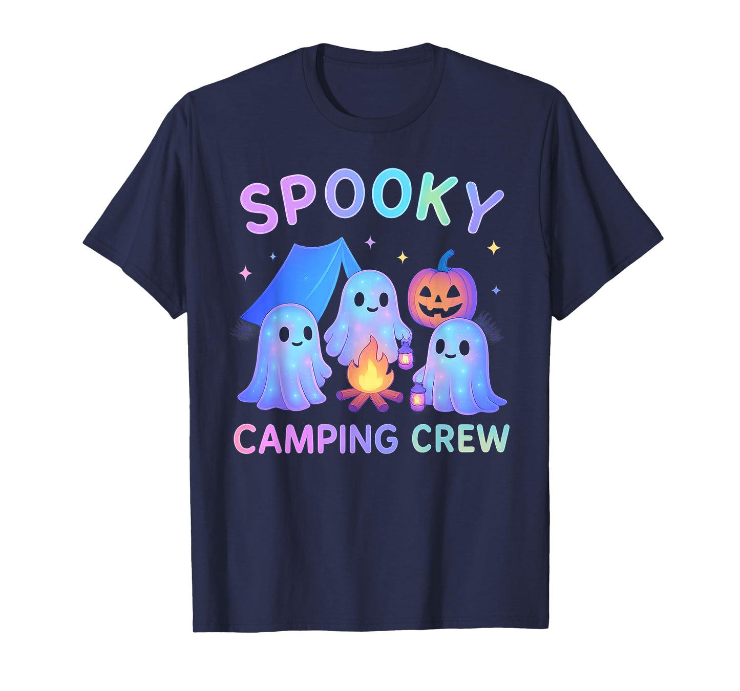 Spooky Camping Crew Ghosts Halloween Campfire Vintage Boo T-Shirt