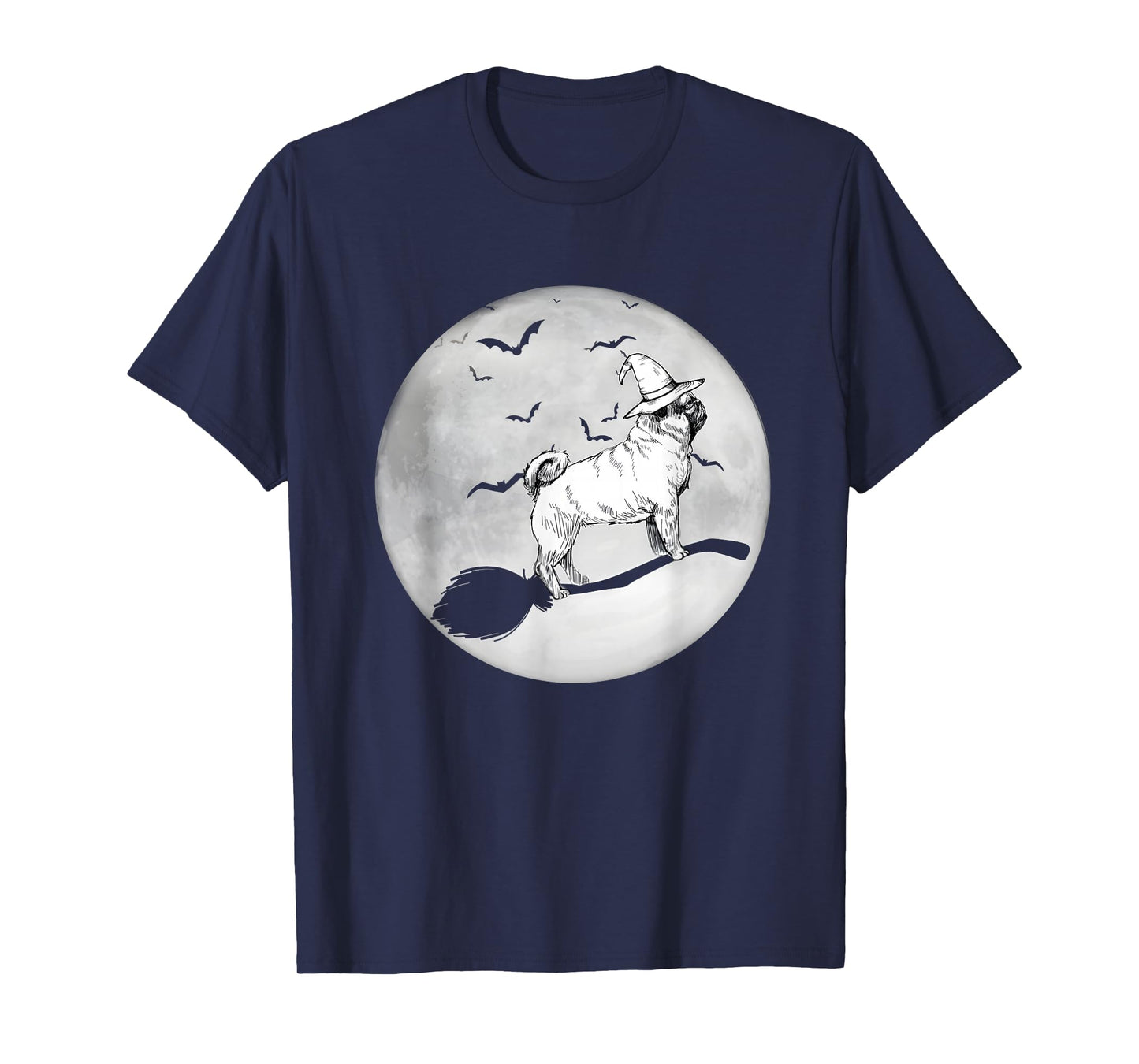 Funny Halloween Witch Pug Moon Trick Or Treat Spooky Vibes T-Shirt