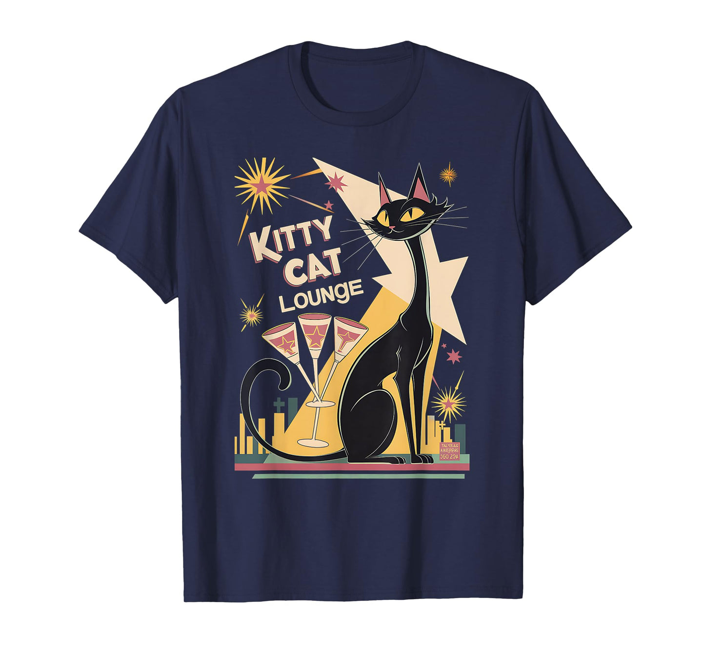 Retro Mid-Century Modern Cat and Cocktails Lounge Theme Men Women T-Shirt