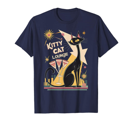 Retro Mid-Century Modern Cat and Cocktails Lounge Theme Men Women T-Shirt
