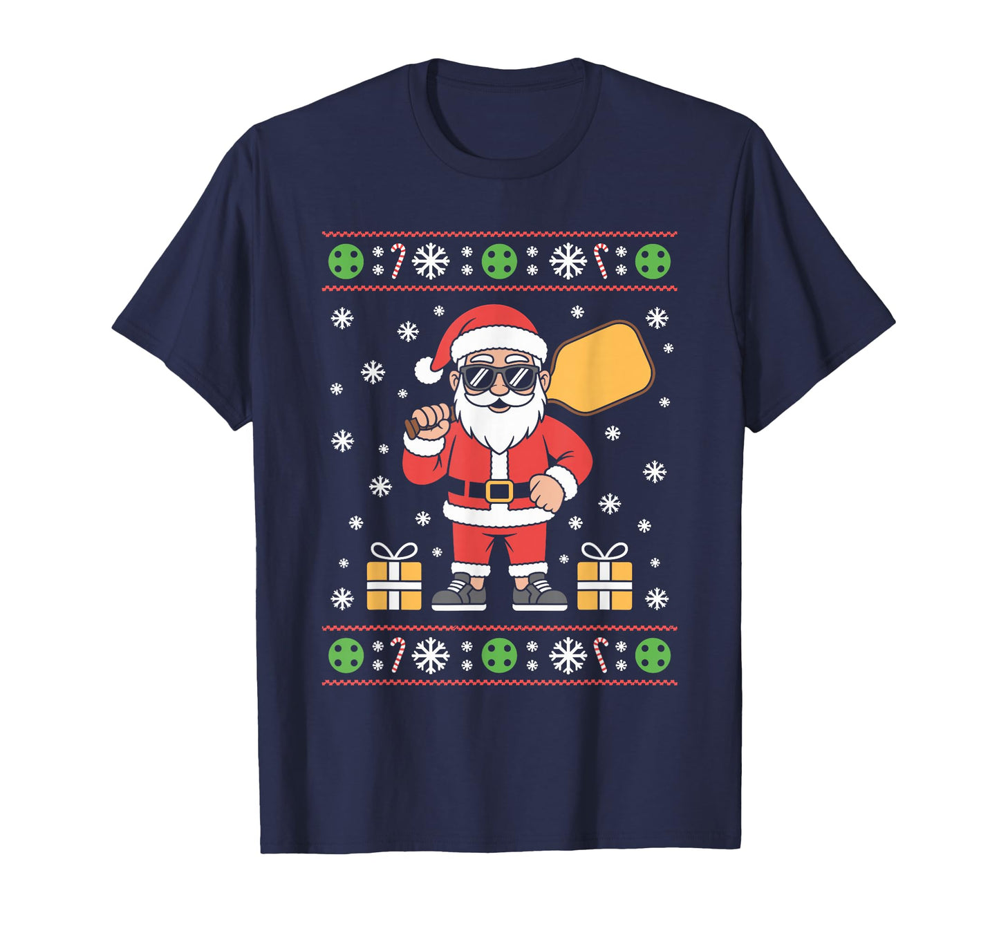 Santa Claus Pickleball Player Ugly Christmas Sweater Paddle T-Shirt