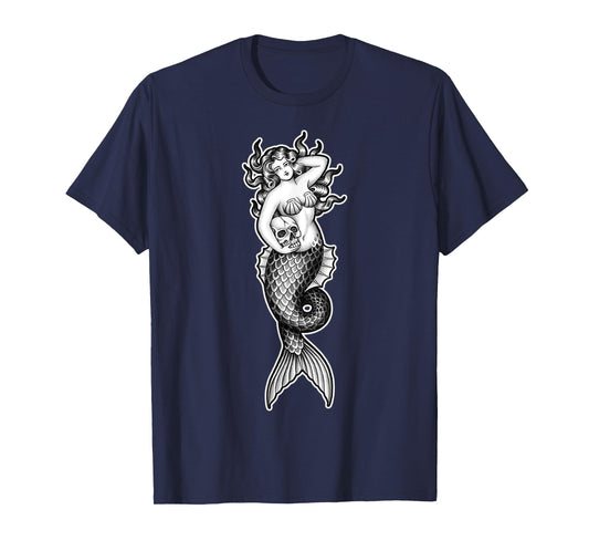 Mermaid Siren Pin-Up Girl Skull T-Shirt