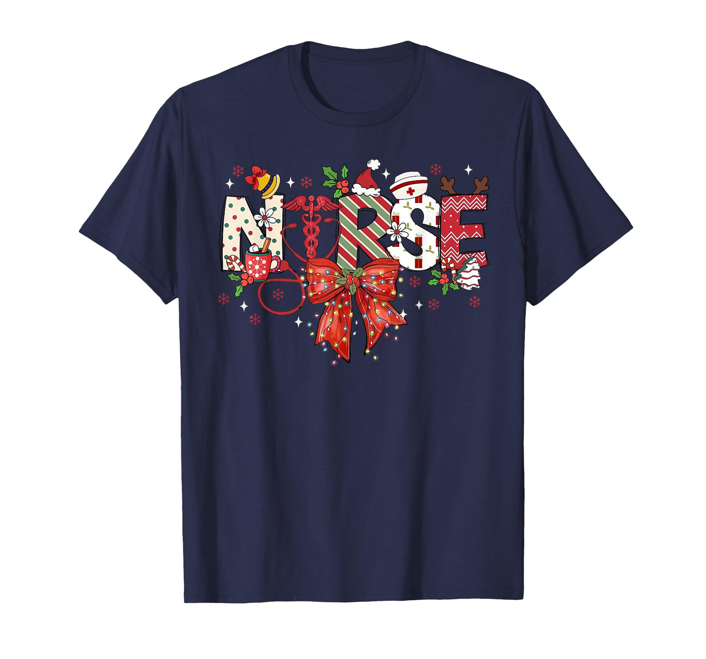 Stethoscope Coquette Bow Nurse Merry Christmas Xmas Holiday T-Shirt