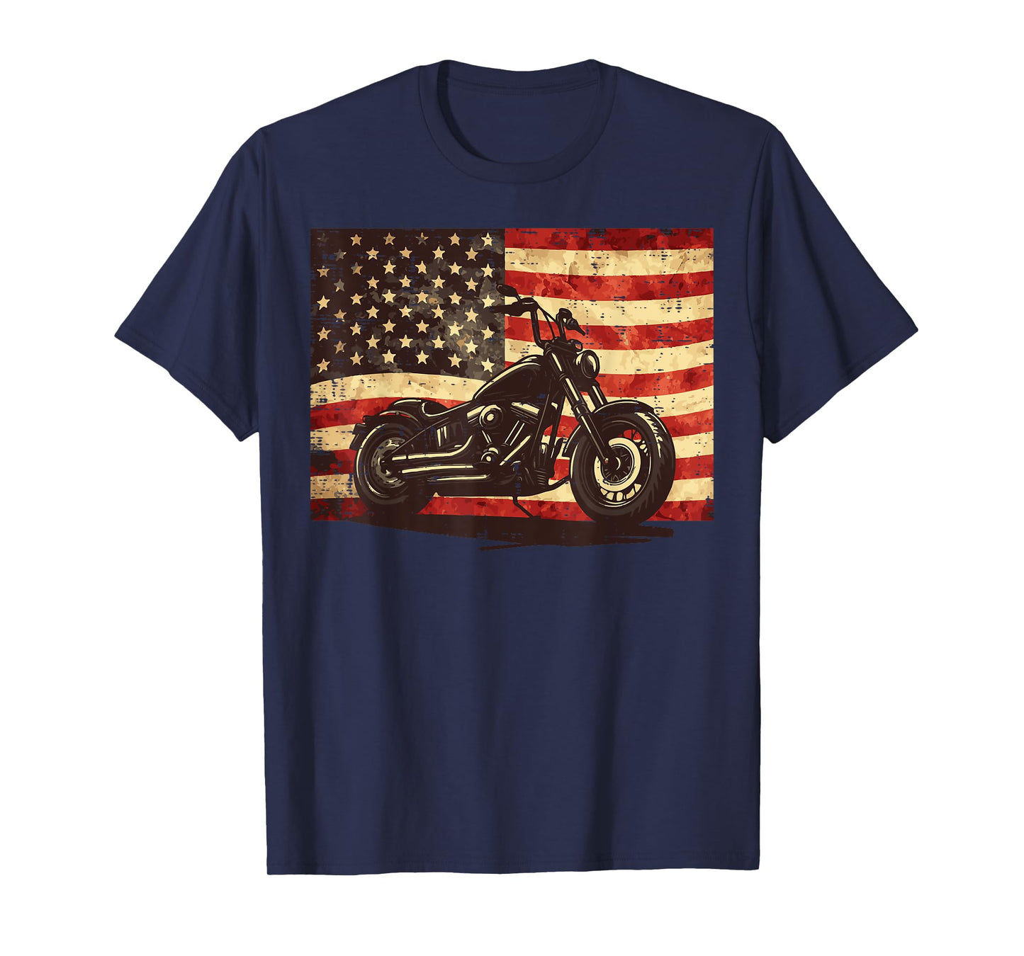 Motorcycle US Flag Vintage Patriot Biker Men Boys Kids Women T-Shirt