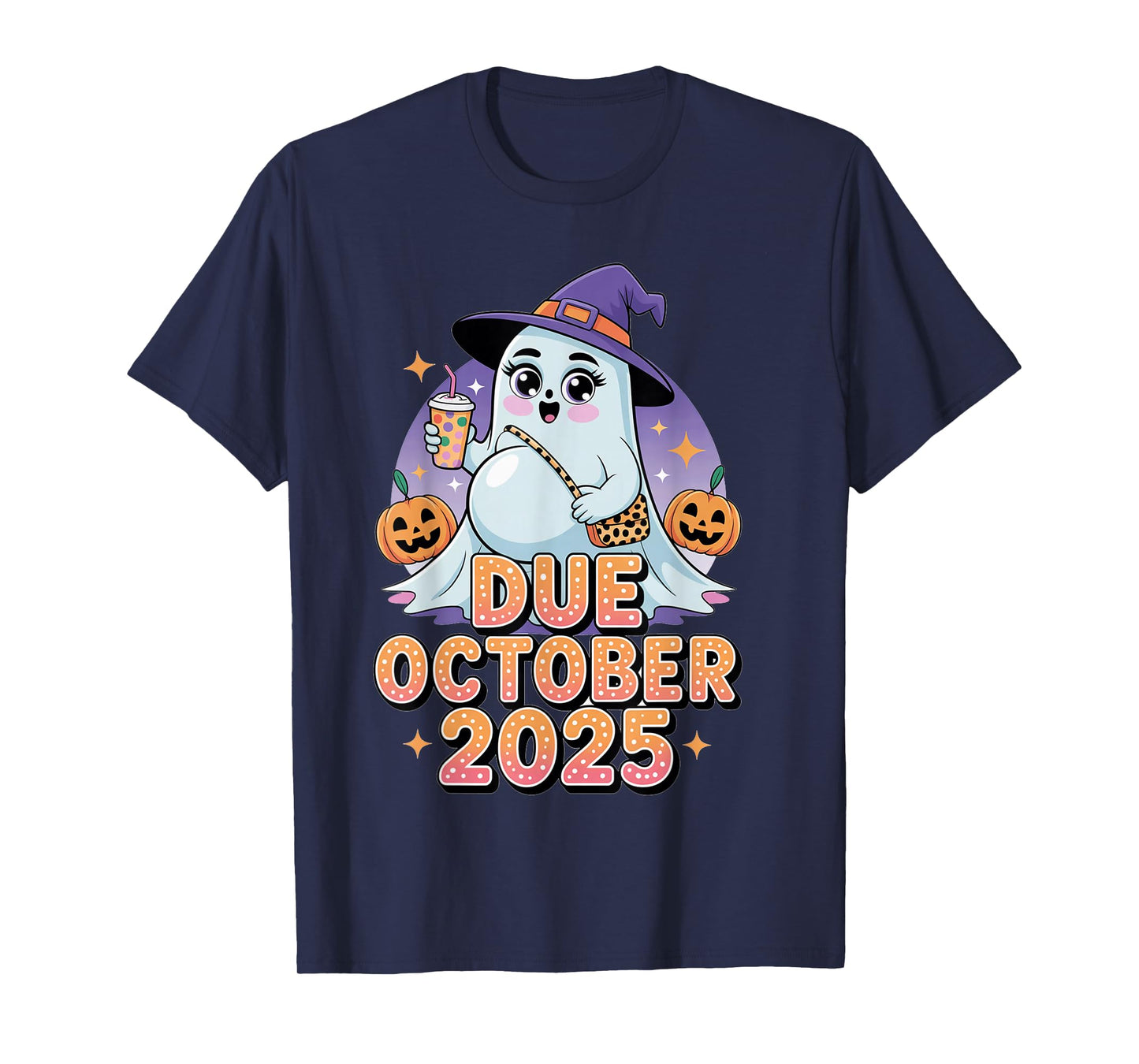 Halloween Pregnant Due October 2025 Mama Ghost Baby Mom T-Shirt