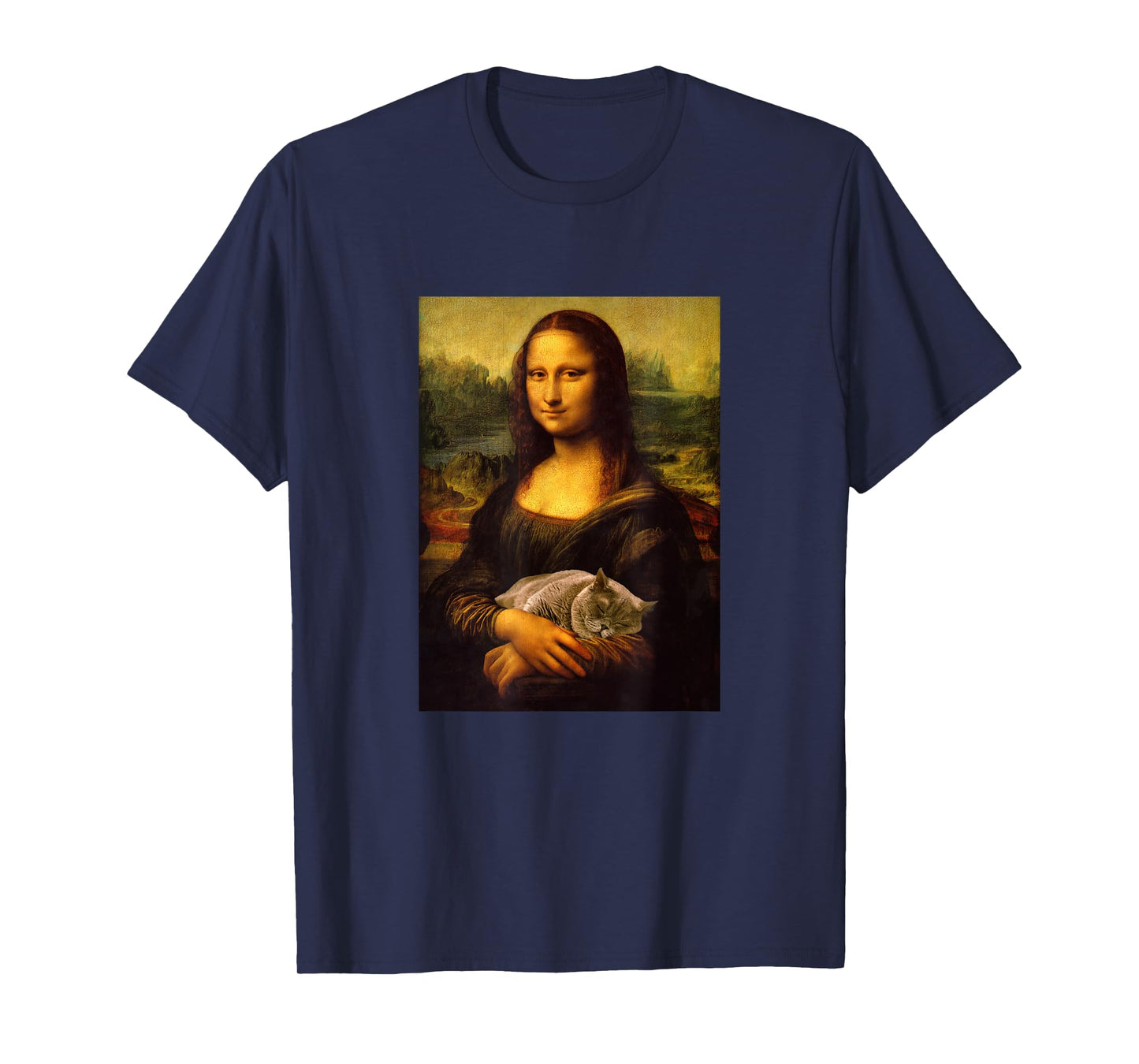 Cool Sarcastic Mona Lisa Carrying Her Cat Graphic Designs T-Shirt