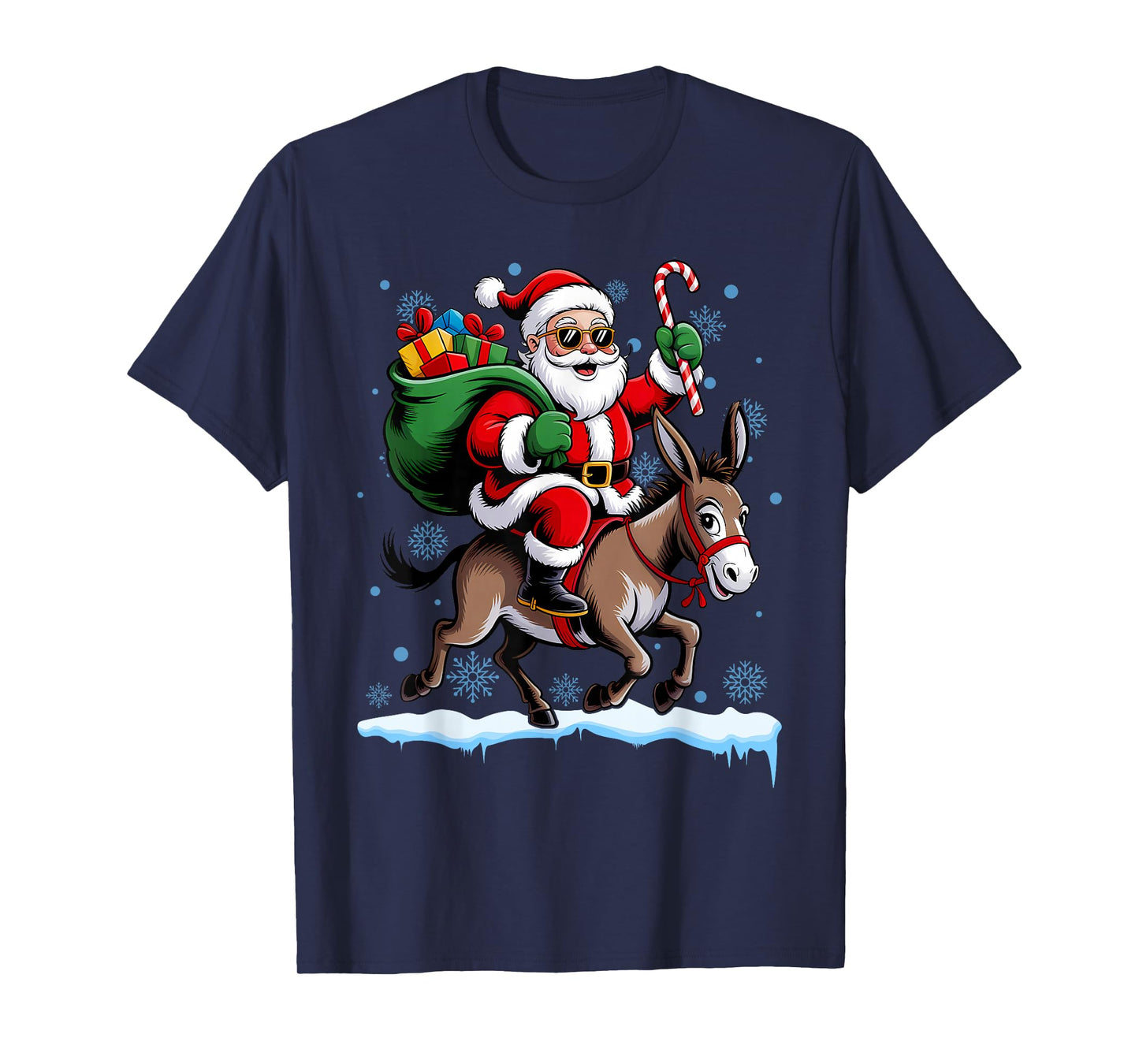 Santa Riding Donkey Funny Animal Christmas Xmas Men Women T-Shirt