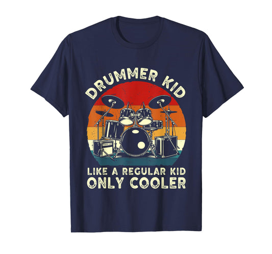 Drummer kid drum set drummer drumming art for Boys Girls Kid T-Shirt