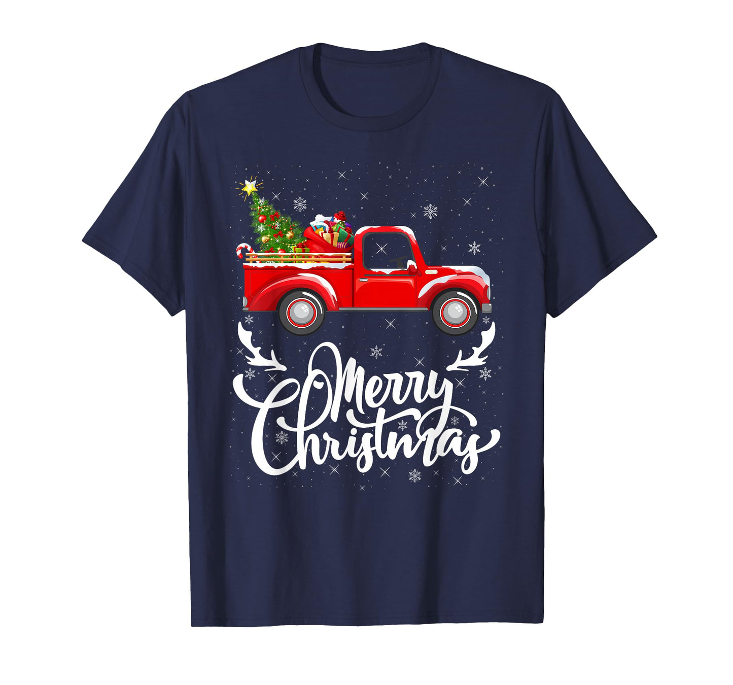 Merry Christmas Tree Red Truck Matching Family Xmas T-Shirt