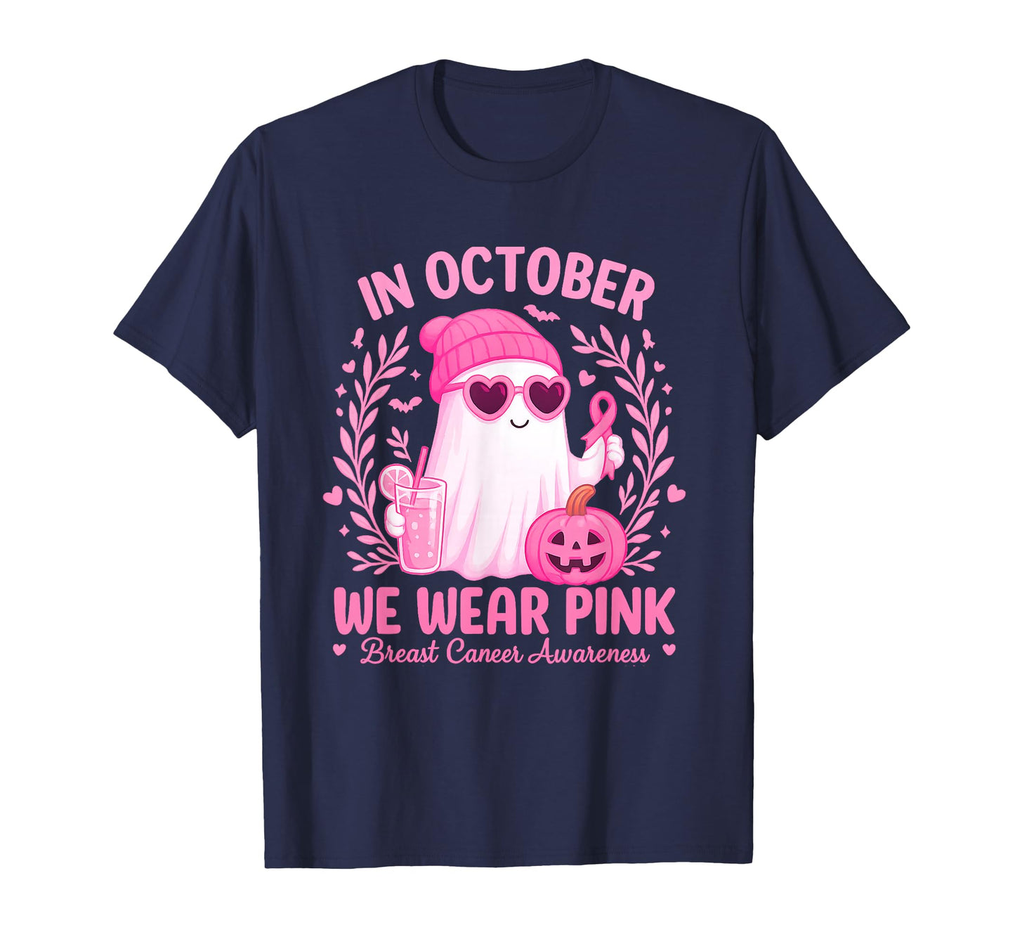 in October We Wear Pink Breast Cancer Awareness Halloween T-Shirt