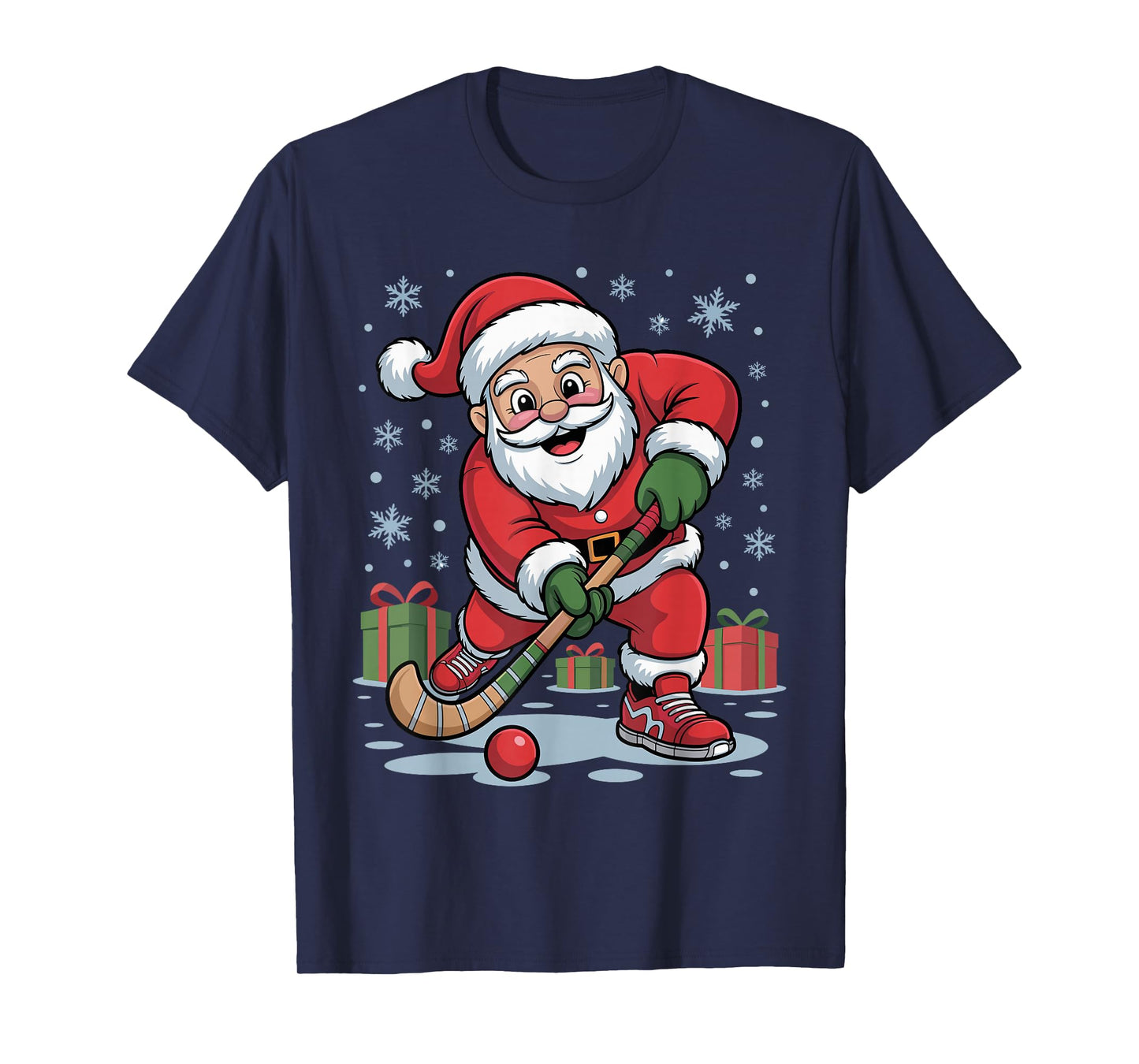 Funny Santa Playing Field Hockey Christmas Xmas Pajama T-Shirt