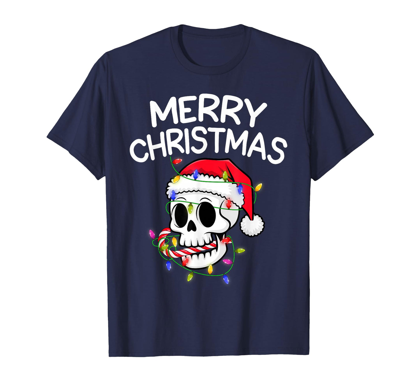 Merry Christmas Lights Funny Santa Skeleton Skull Scary Xmas T-Shirt