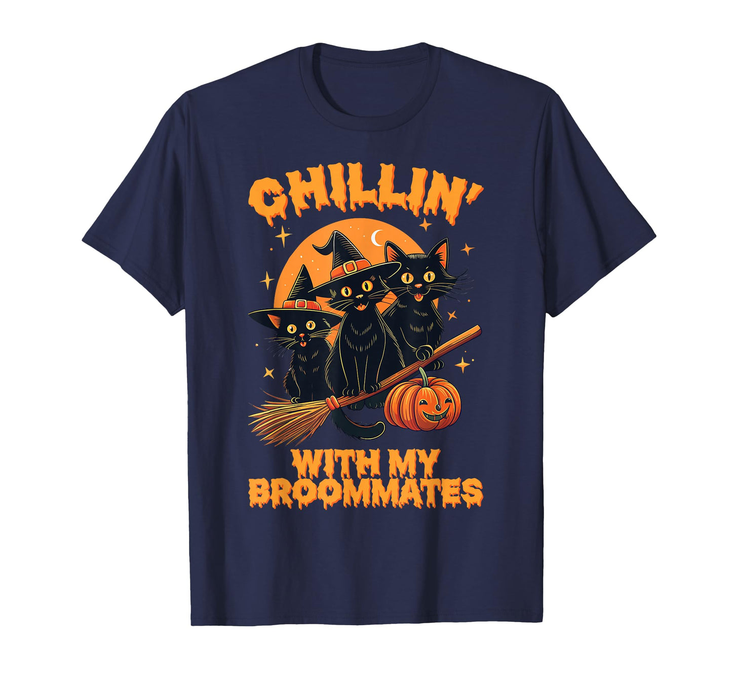 Chillin’ with My Broommates Funny Halloween Cat Mom T-Shirt