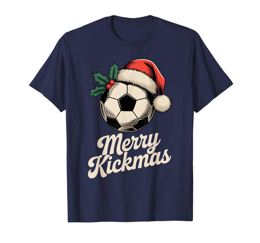 Merry Kickmas Christmas Funny Santa Soccer Ball Graphic T-Shirt