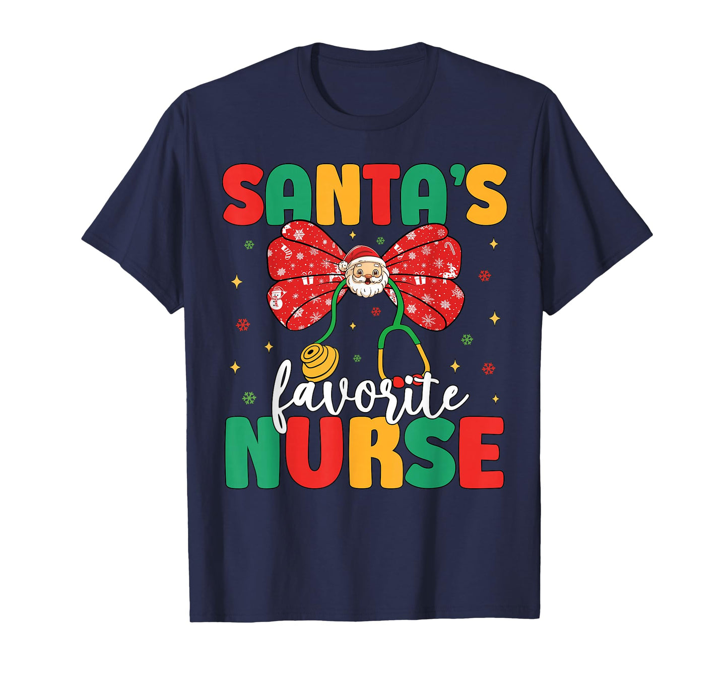 Santa's Favorite Nurse Cute Christmas Coquette Bow Women T-Shirt