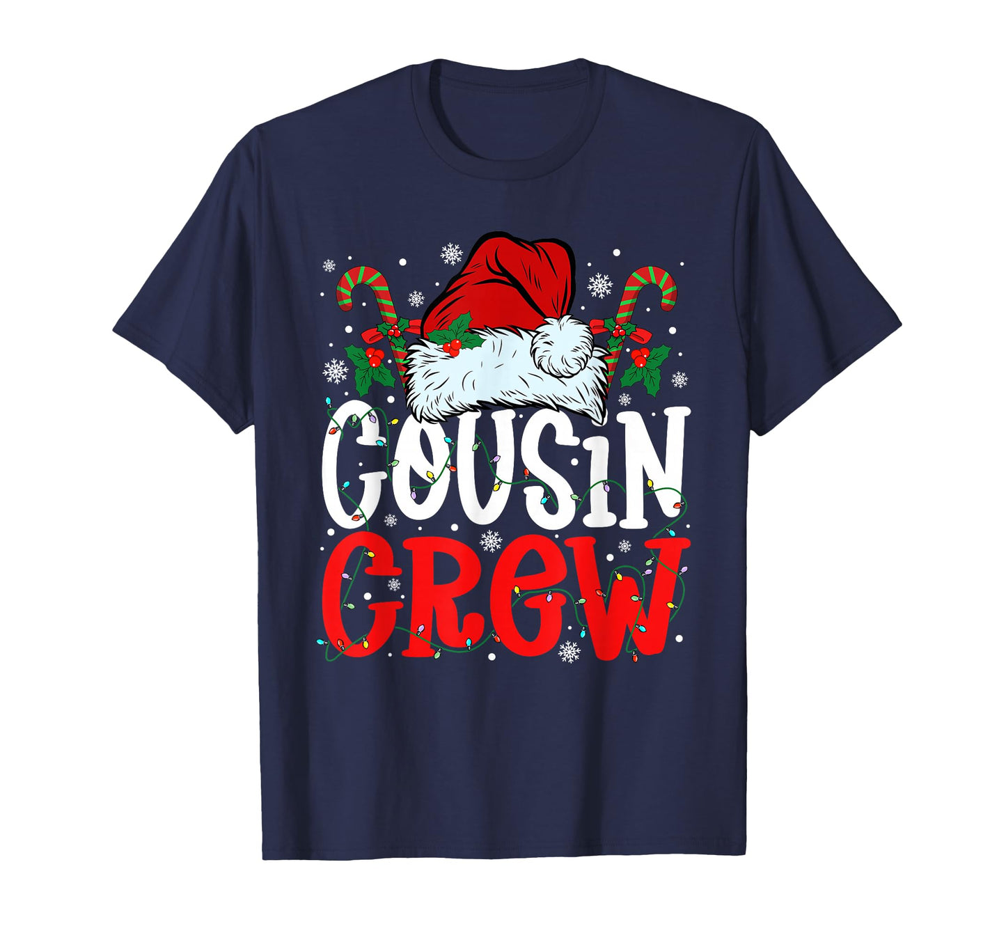 Cousin Crew Christmas Santa Hat Xmas Lights Men Boys Kids T-Shirt
