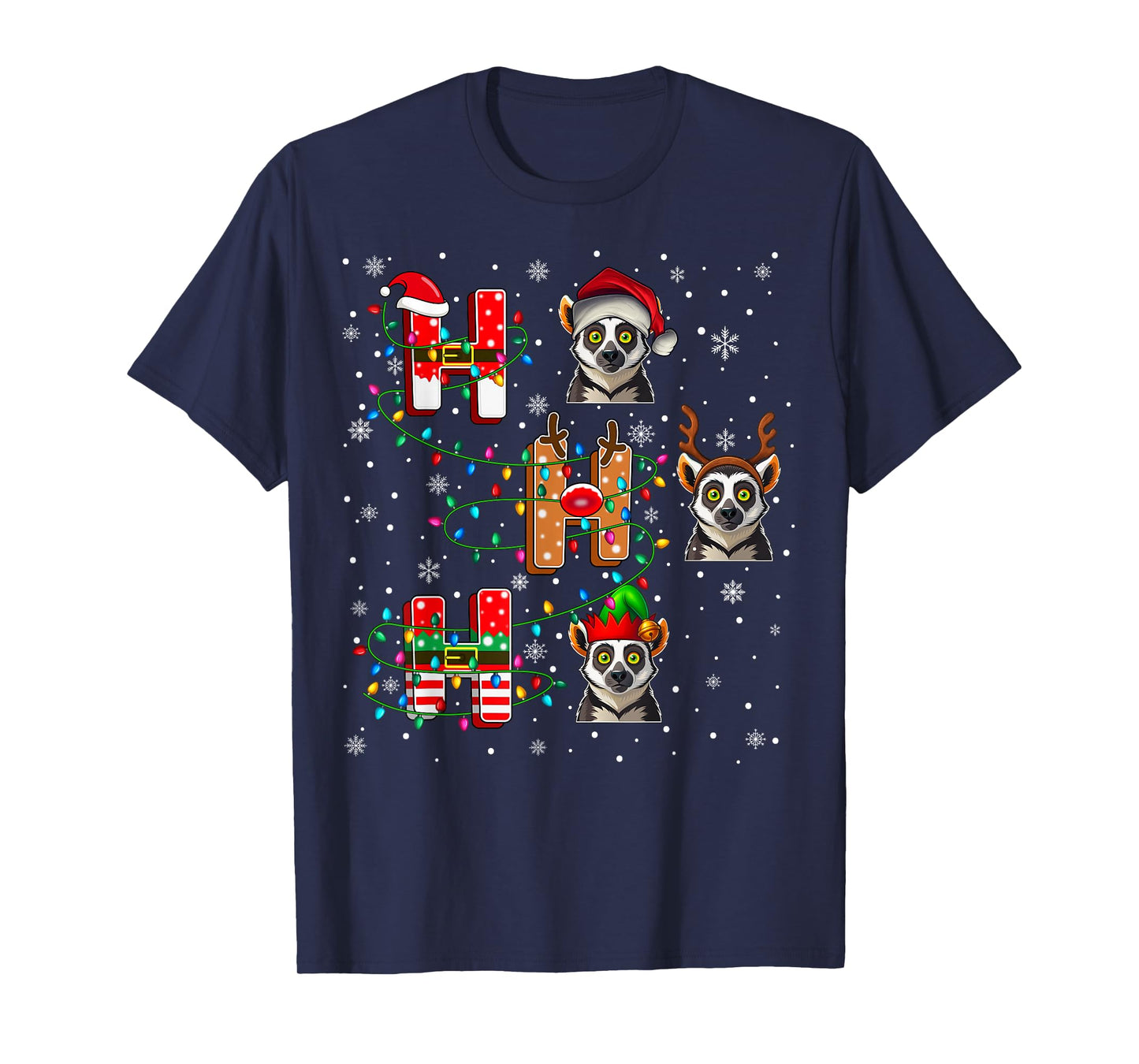 Ho Ho Ho Santa Reindeer Hat Elf Lemur Animal Christmas T-Shirt