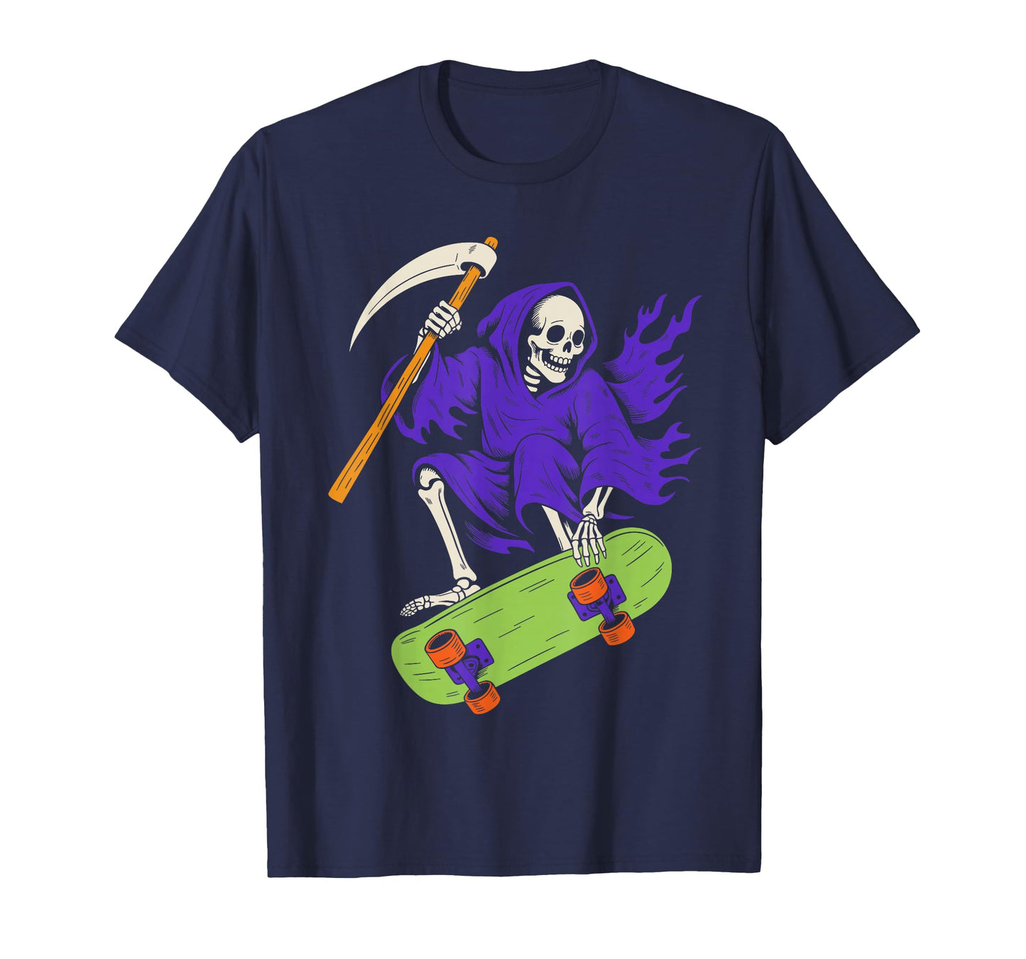 Grim Reaper Skateboarding Halloween Teen Boys Skate Board T-Shirt