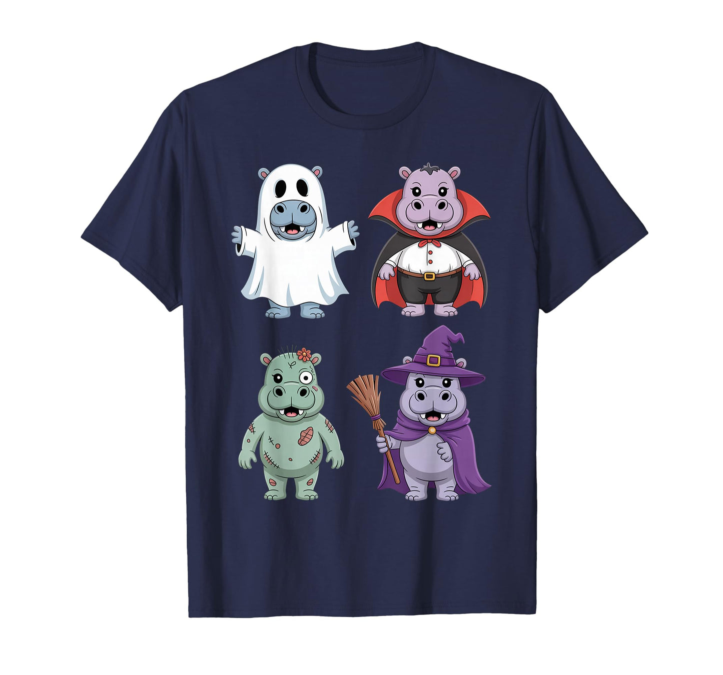 Cute Hippo Halloween Costume Boo Witch Skeleton Boys Girls T-Shirt