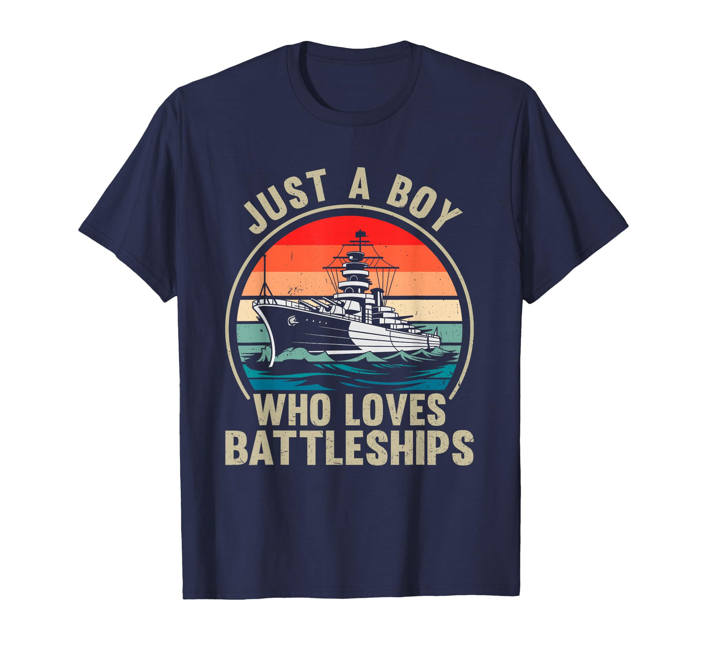 Just A Boy Who Loves Battleships Vintage Patriotic Military T-Shirt