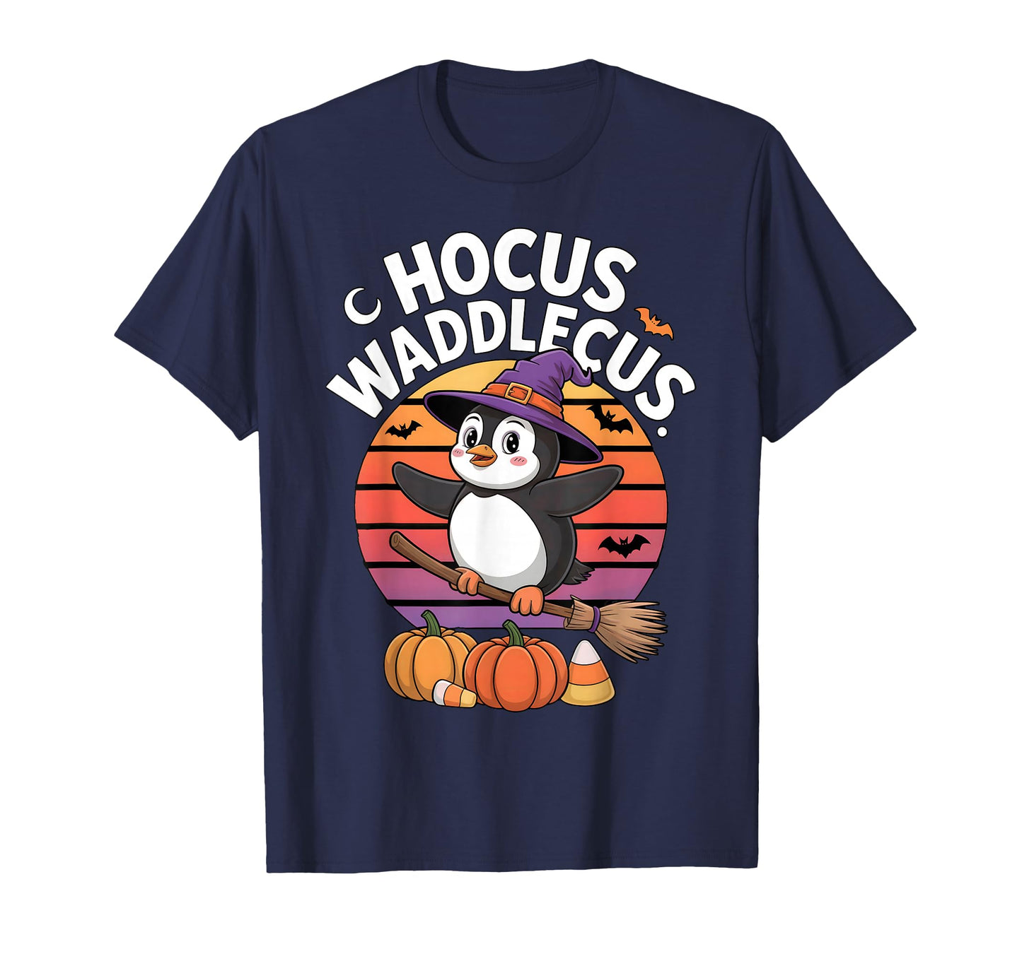 Hocus Hootcus Owl Witch Hat Broom Pumpkin Bat Halloween Kids T-Shirt