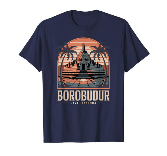 Retro Borobudur Java Indonesia, Fun Sunset and Temple T-Shirt