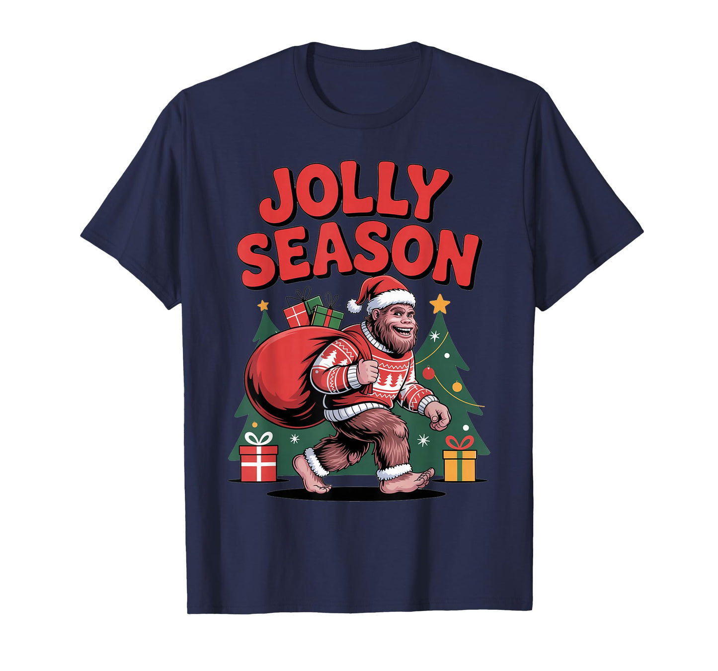 Jolly Season Holiday Bigfoot Christmas Funny Sasquatch T-Shirt
