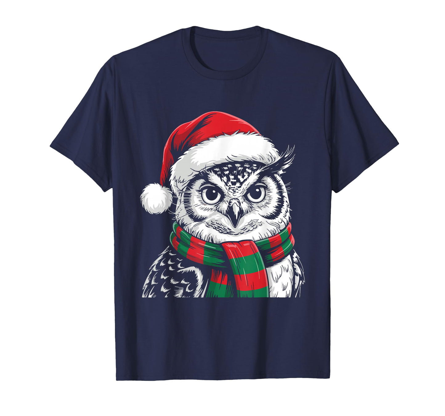 Owl Xmas Santa Hat Scarf Christmas Costume T-Shirt