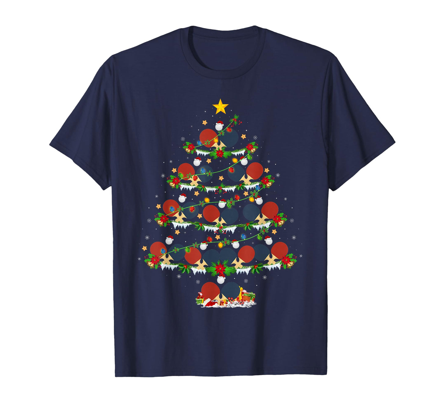 Table Tennis Christmas Tree Lights Sports Player Xmas T-Shirt
