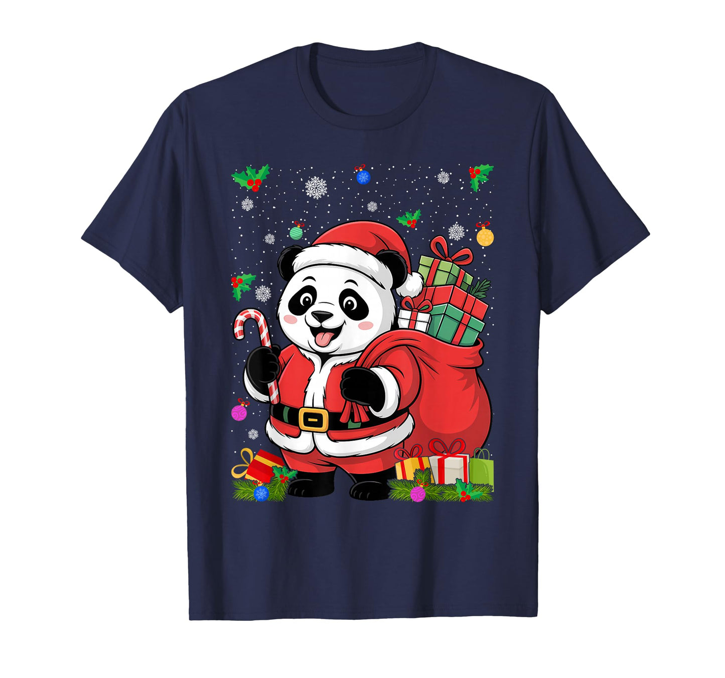 Panda Christmas Santa Hat Xmas Kids Boys Girls T-Shirt