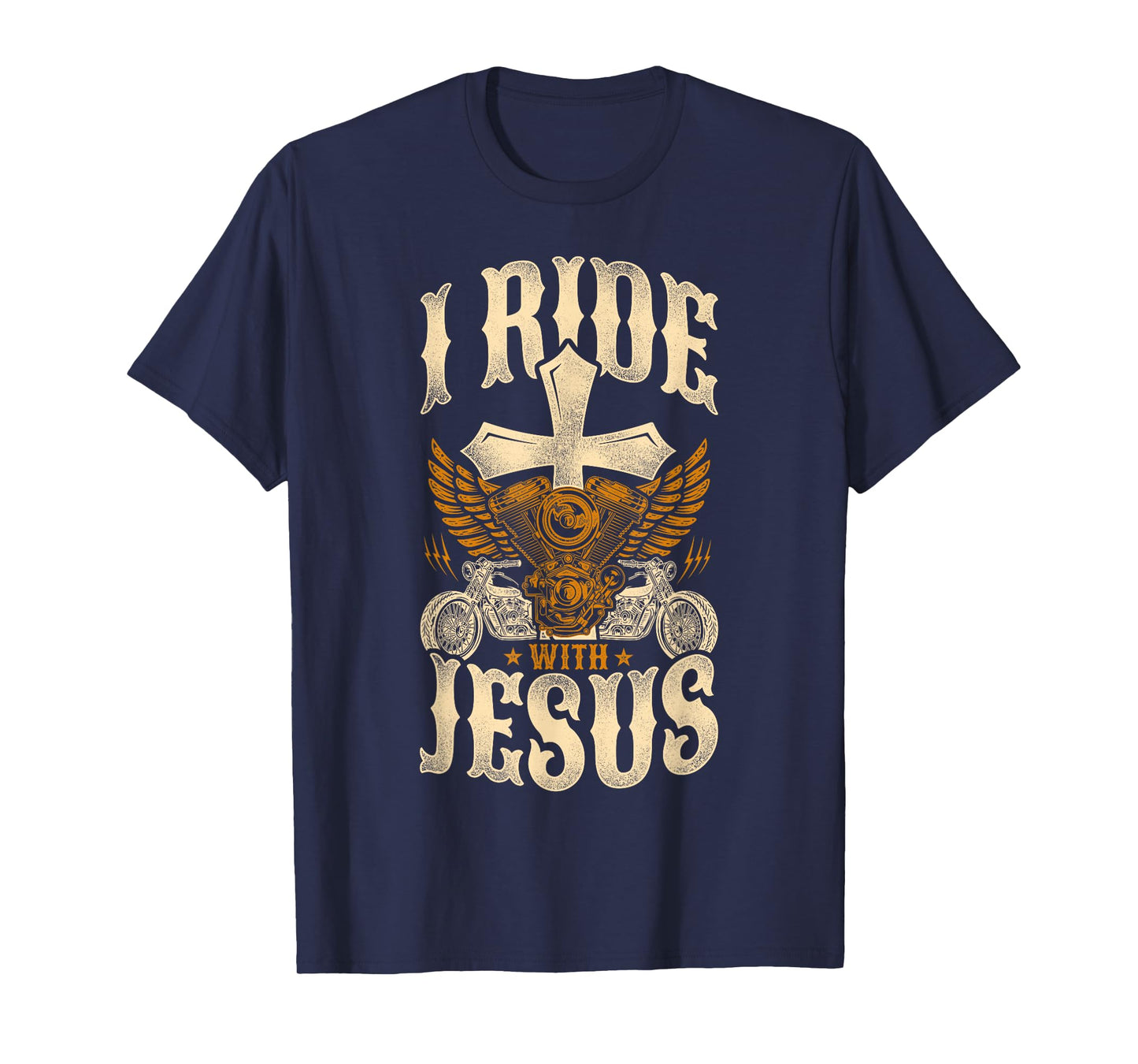 Classic Christian Motorcycle Biker I Ride With Jesus T-Shirt