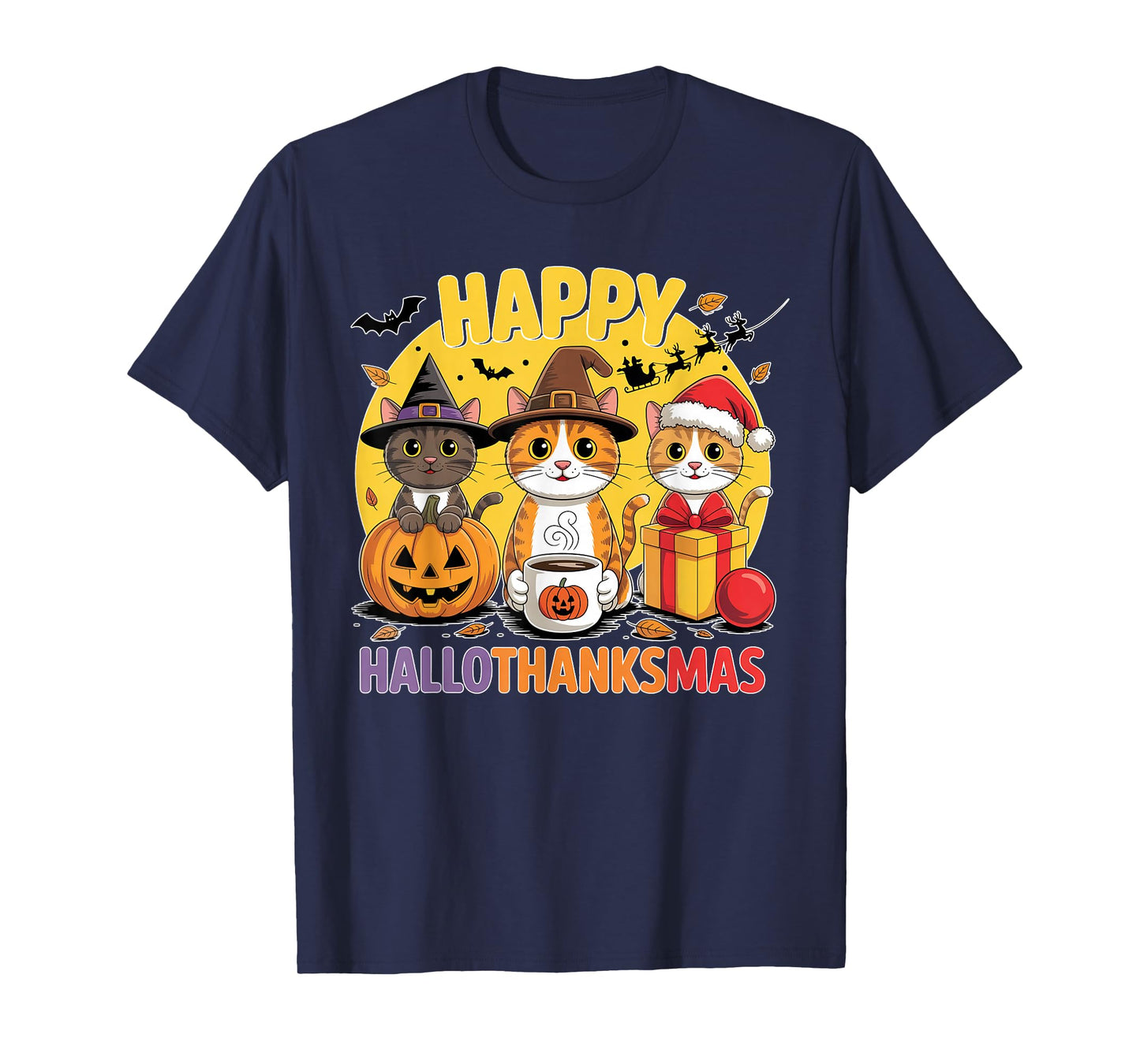 Cat Hallothanksmas Kitten Halloween Thanksgiving Christmas T-Shirt