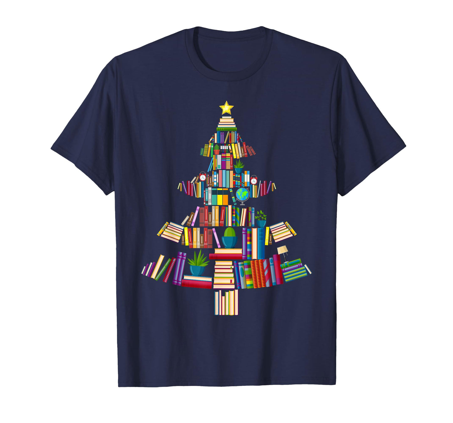 Book Xmas Tree Lights Book Lover Librarian Teacher Christmas T-Shirt