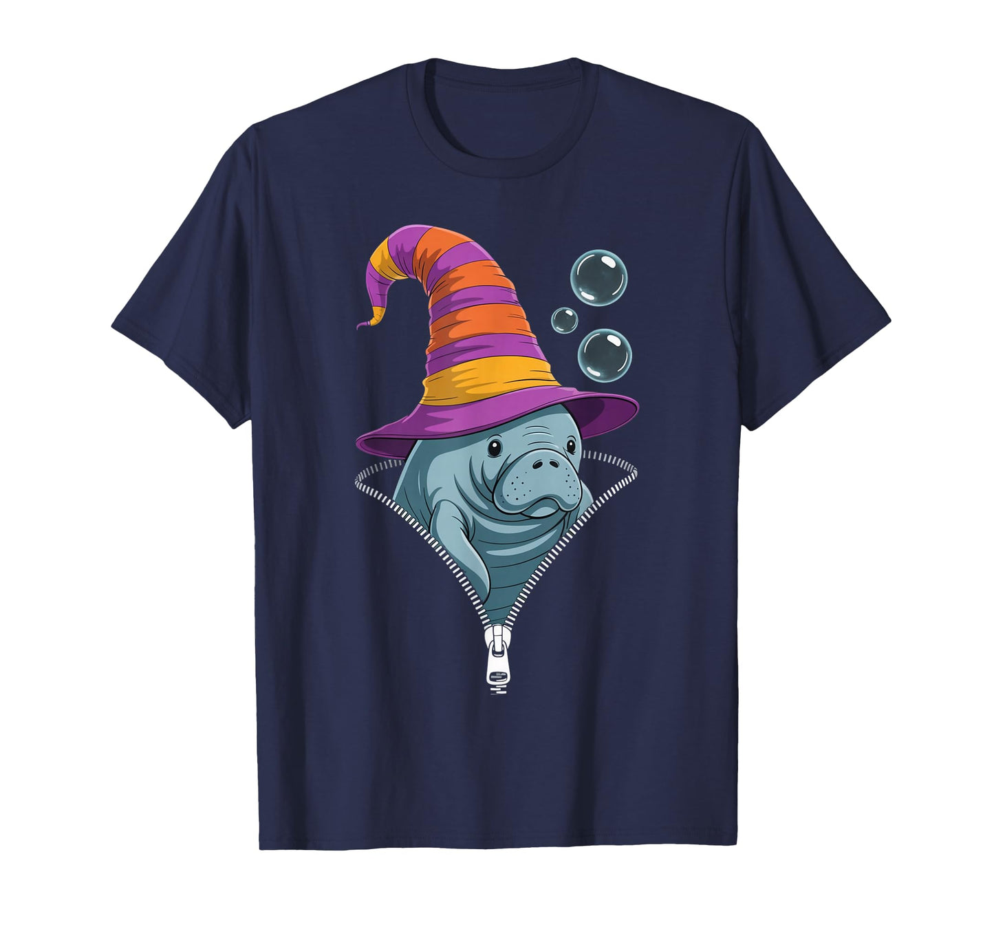 Funny Manatee Peeking Out Zipper Halloween Costume T-Shirt
